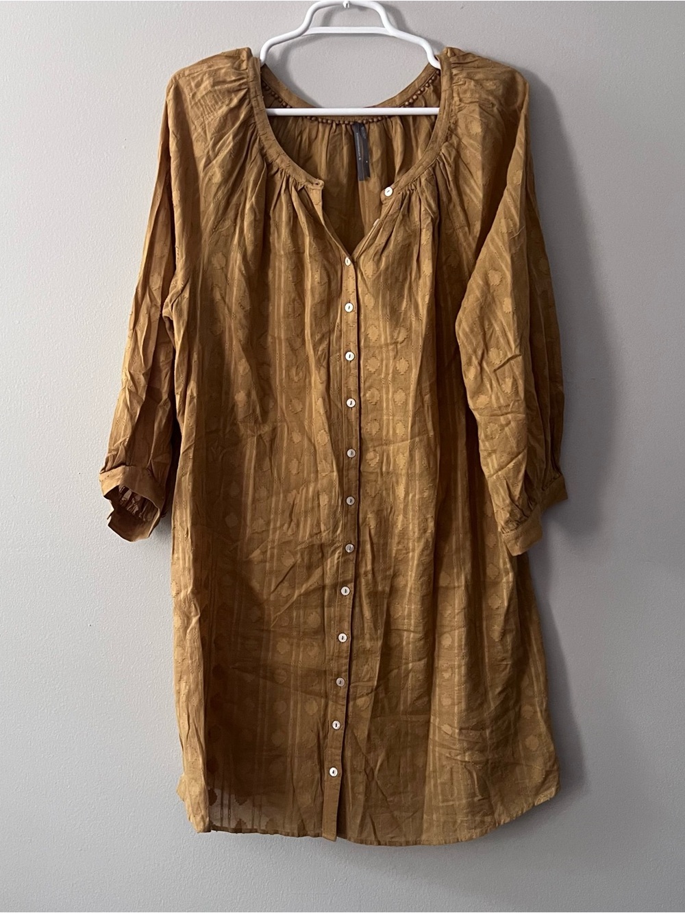 Anthropologie Women’s Dark Yellow Marigold Cotton Button Front Dress Size Medium - Picture 1 of 7